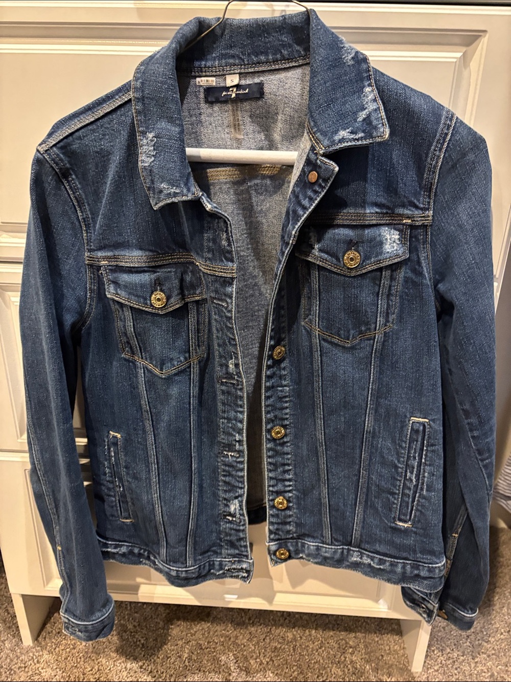 7 For All Mankind Distressed Dark Blue Denim Jacket
